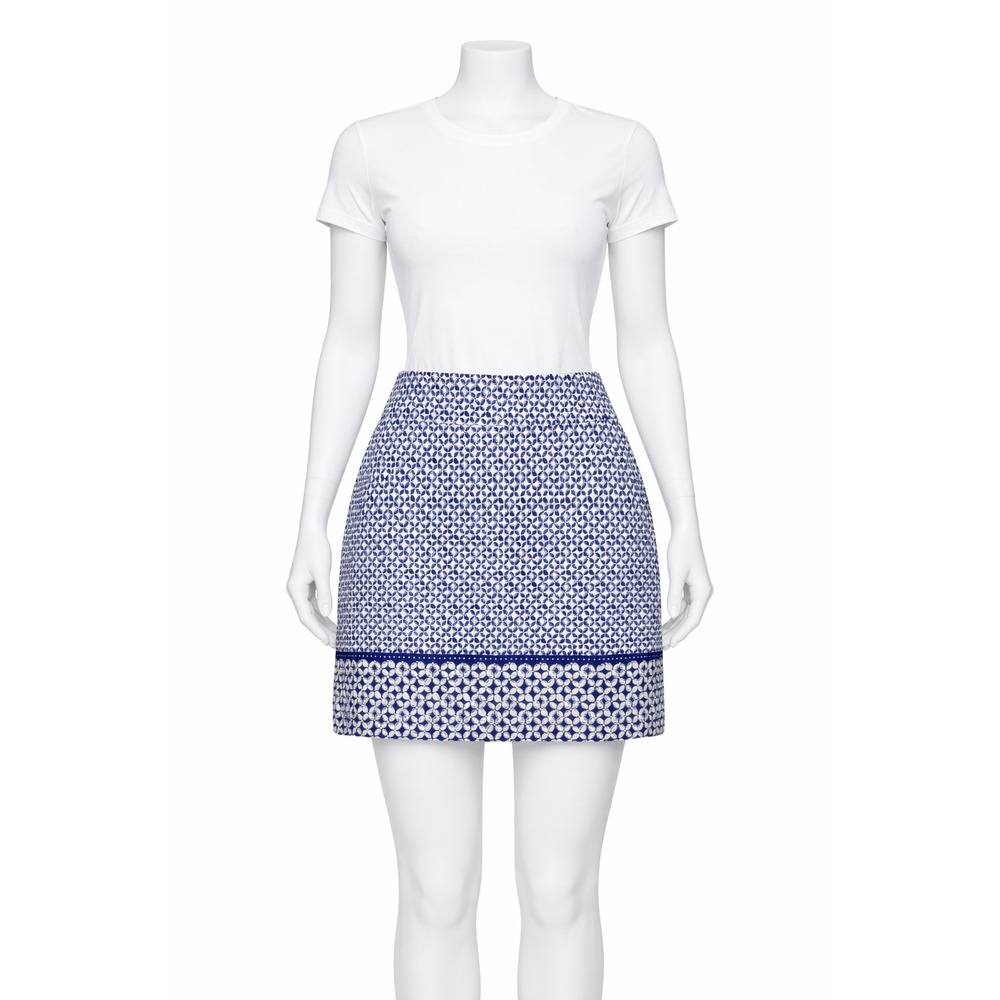 Talbots Skirt Womens‎ 8 Blue White Geometric Floral Print Border Hem A-Line